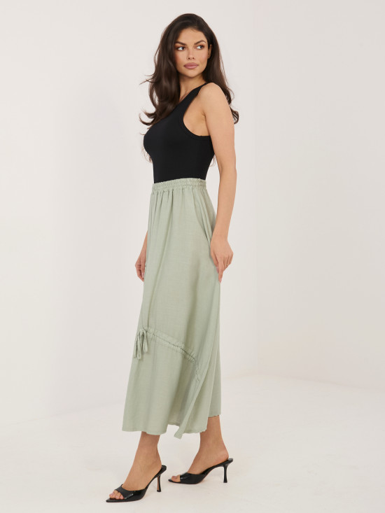 Khaki midi spódnica z wiązaniem