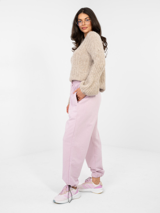 Damskie fioletowe bawełniane joggery z wysokim stanem