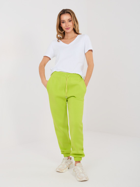 Limonkowe damskie spodnie dresowe joggery z wysokim stanem