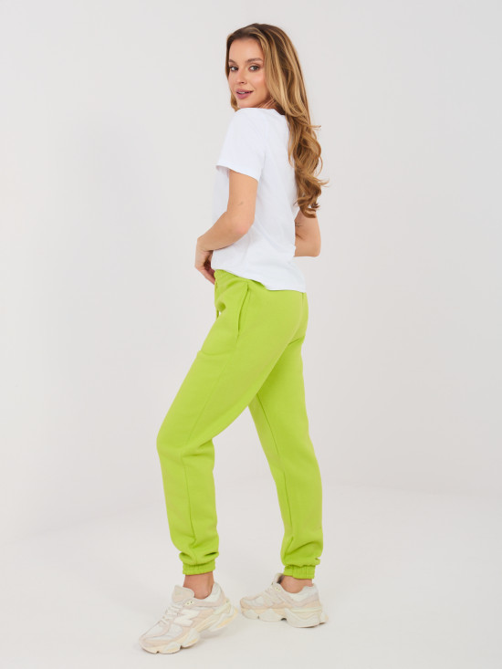 Limonkowe damskie spodnie dresowe joggery z wysokim stanem