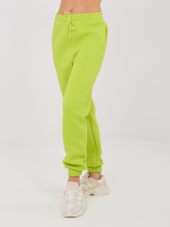 Limonkowe damskie spodnie dresowe joggery z wysokim stanem