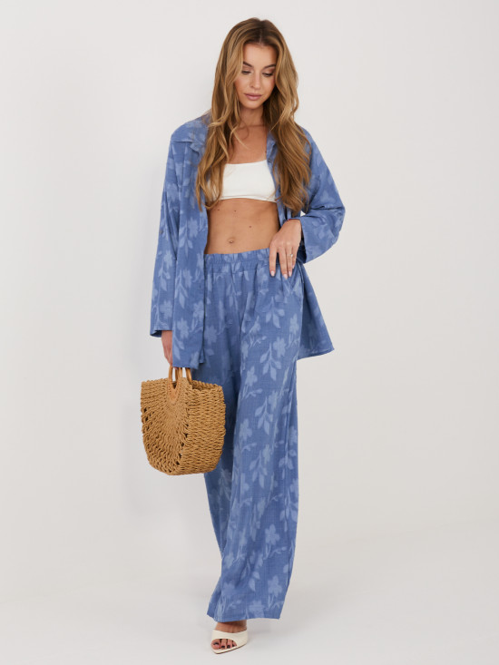 Niebieski damski komplet koszula i spodnie