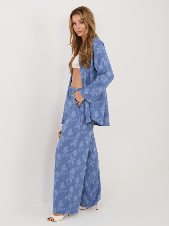 Niebieski damski komplet koszula i spodnie