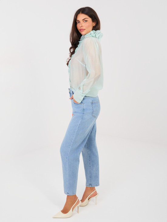Damskie niebieskie mom jeans z wysokim stanem