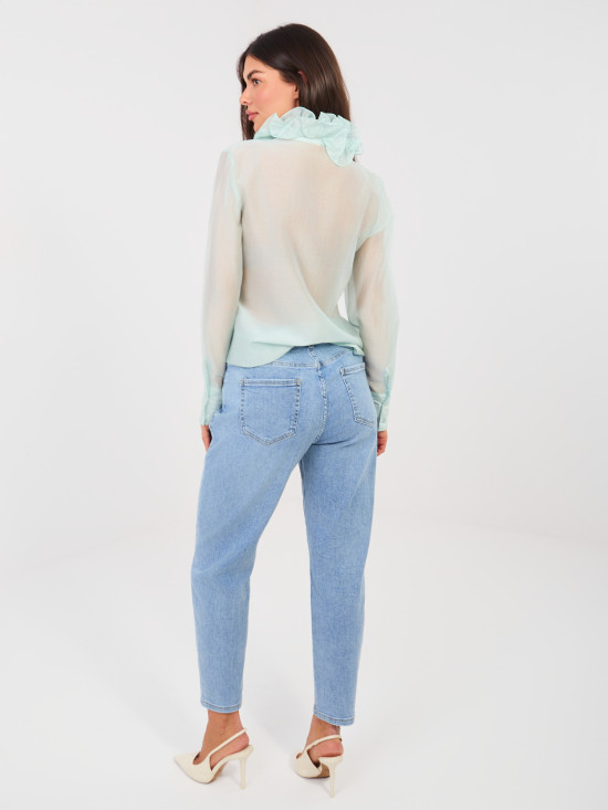 Damskie niebieskie mom jeans z wysokim stanem