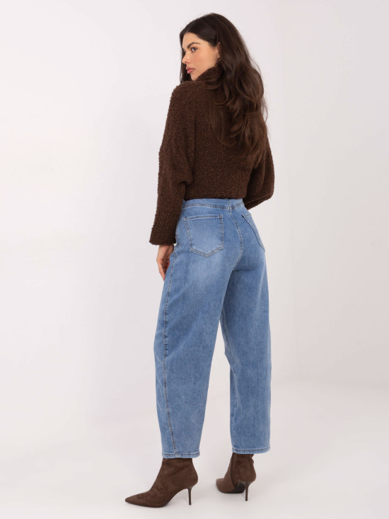 Damskie jeansy balloon fit z wysokim stanem, niebieskie