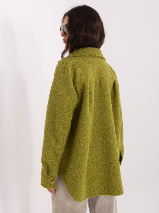 Oliwkowa kurtka przejściowa z kołnierzykiem i kieszeniami
