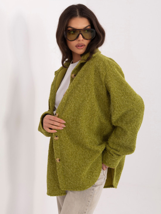 Oliwkowa kurtka przejściowa z kołnierzykiem i kieszeniami