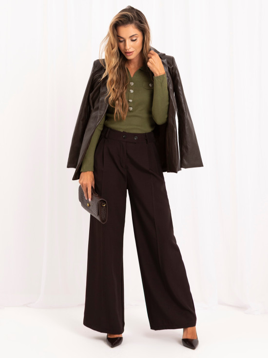 Elegancki sweter khaki z kołnierzykiem i guzikami