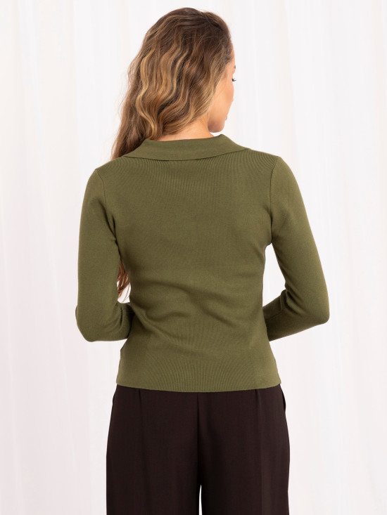 Elegancki sweter khaki z kołnierzykiem i guzikami