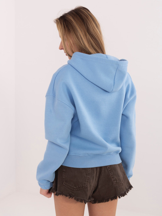Krótka niebieska bluza z kapturem na zamek