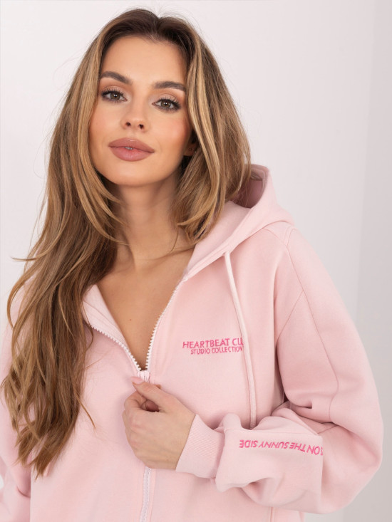 Krótka różowa bluza z kapturem i suwakiem