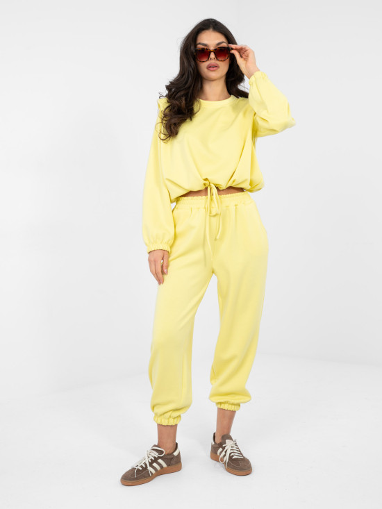 Damski żółty komplet z wiązaniem i wysokim stanem