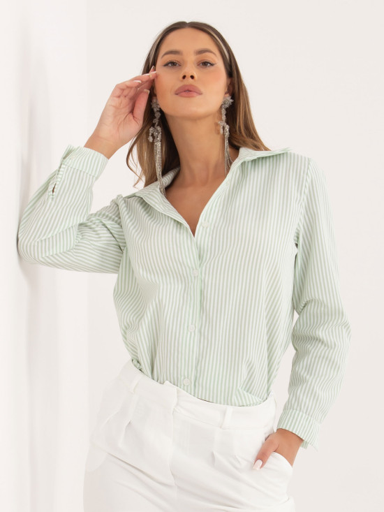 Pistacjowa koszula w paski z długim rękawem