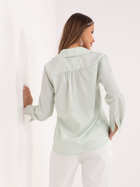 Pistacjowa koszula w paski z długim rękawem