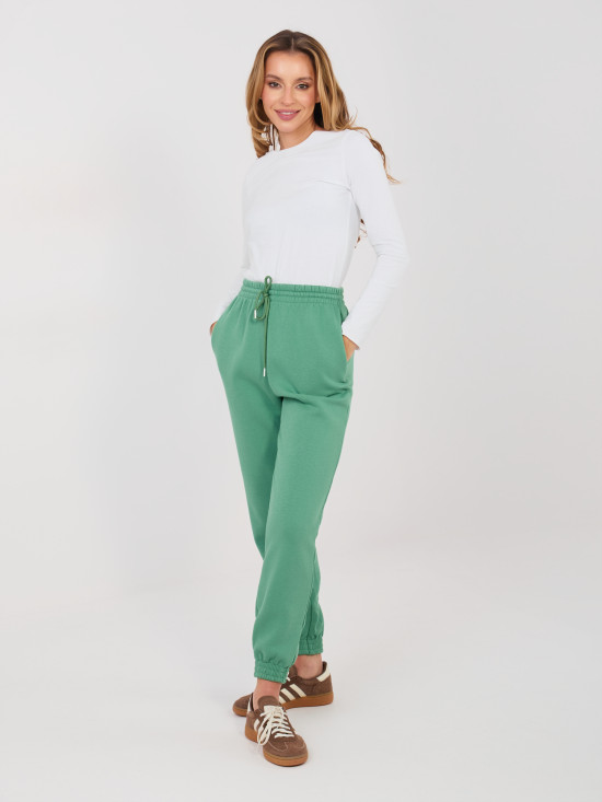 Pistacjowe spodnie dresowe z wysokim stanem
