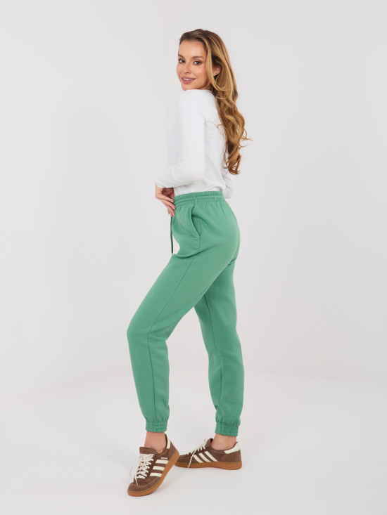 Pistacjowe spodnie dresowe z wysokim stanem