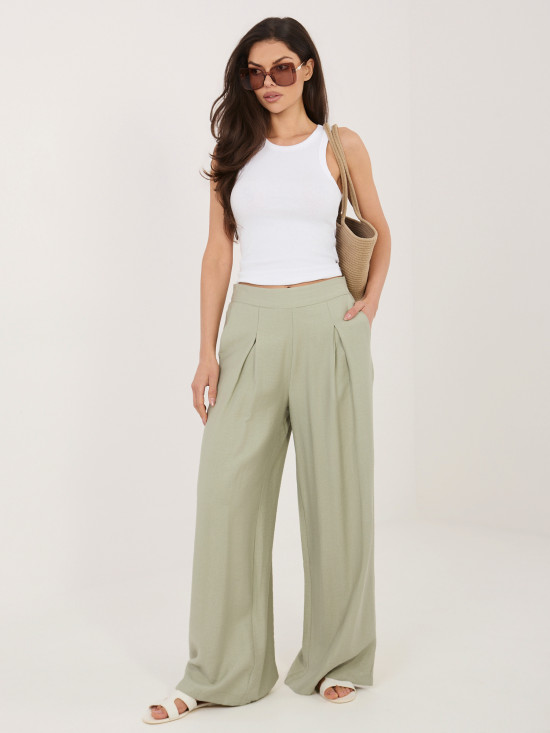 Pistacjowe spodnie palazzo z wiskozy