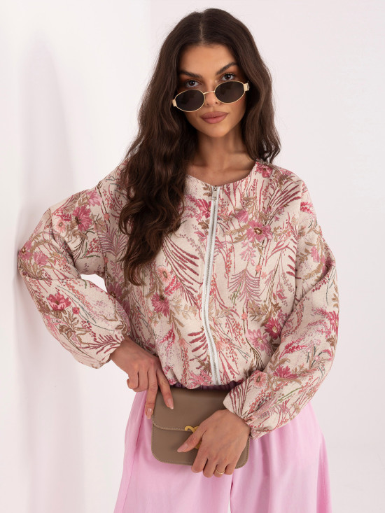Różowa bomberka w kwiaty
