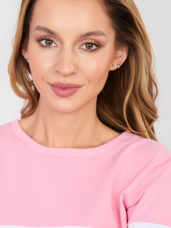 Szaro-różowa prążkowana bluza bawełniana