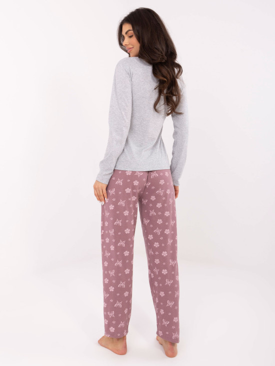 Damska szara piżama bawełniana z nadrukiem