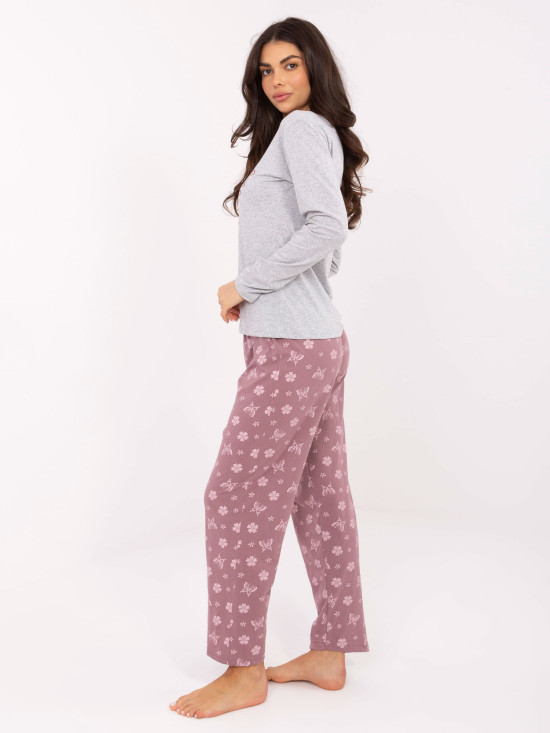 Damska szara piżama bawełniana z nadrukiem