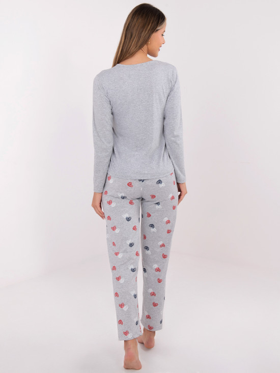 Damska szara piżama z nadrukiem, długi rękaw