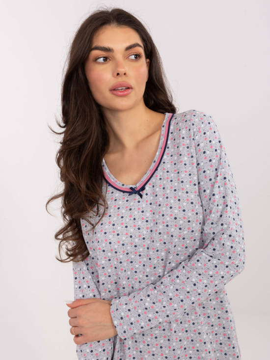 Szara koszula nocna z długim rękawem i kokardką
