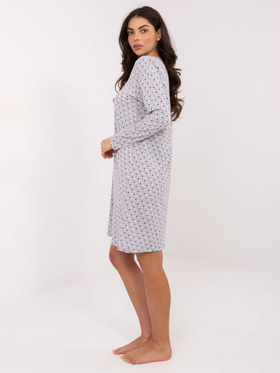 Szara koszula nocna z długim rękawem i kokardką