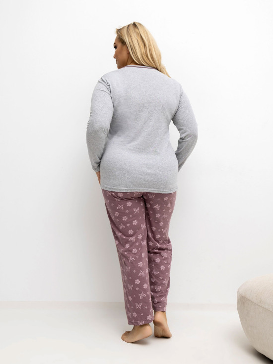 Damska szara piżama z kwiatowym nadrukiem