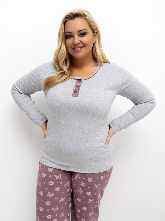 Damska szara piżama z kwiatowym nadrukiem