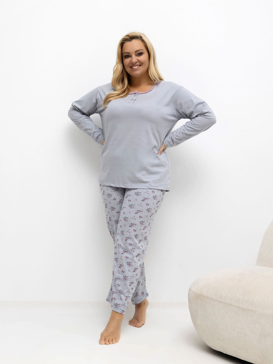 Damska szara piżama w kwiaty i grochy