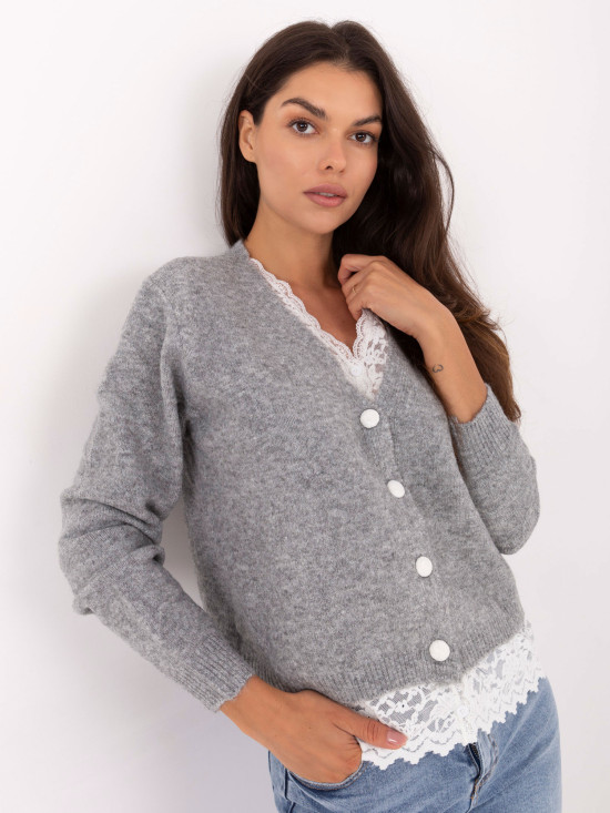 Elegancki szary sweter z długim rękawem