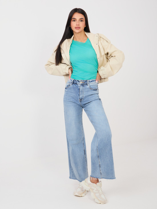 Eleganckie niebieskie body z długim rękawem i okrągłym dekoltem