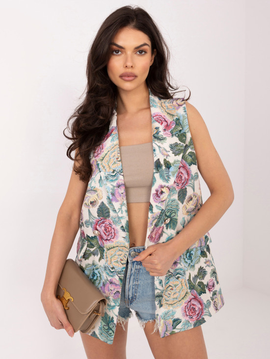 Zielona elegancka kamizelka w kwiaty
