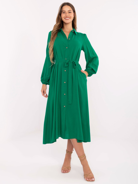 Elegancka zielona midi sukienka z długim rękawem