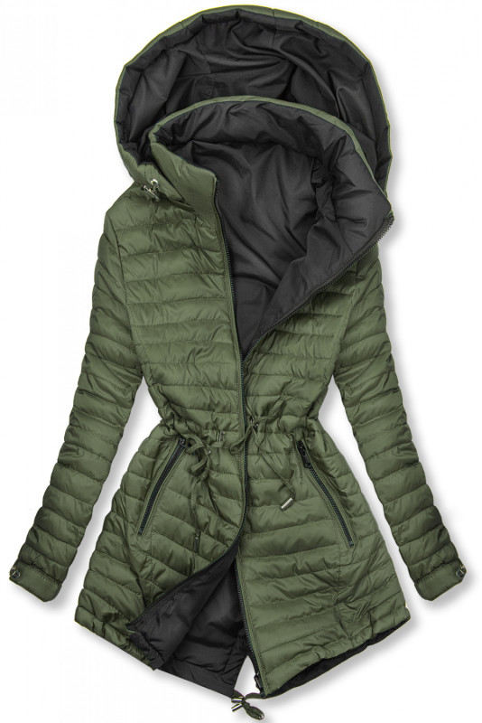 Pikowana dwustronna parka khaki/czarna