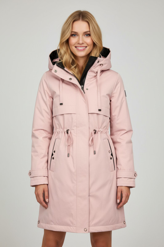 Różowa jesienna kurtka o wydłużonym fasonie