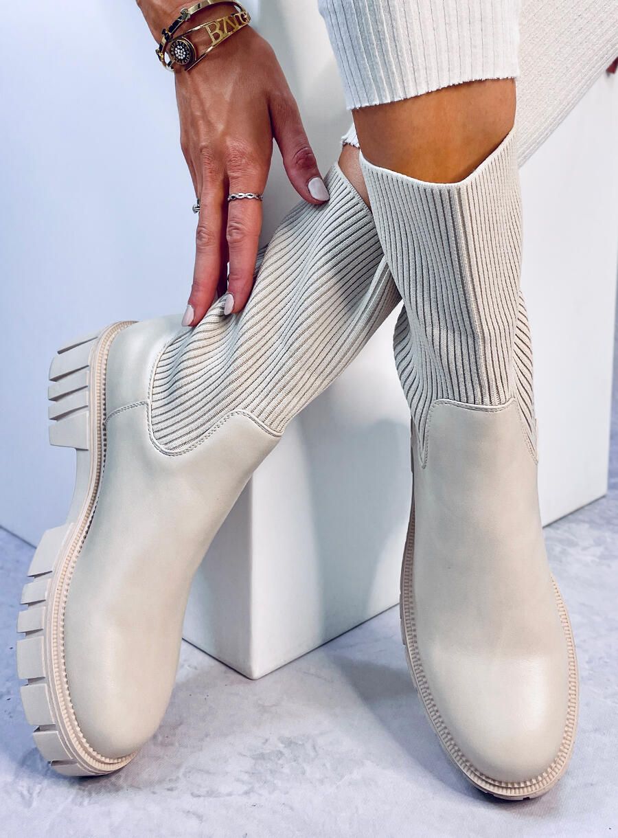 Botki skarpetkowa cholewka beige