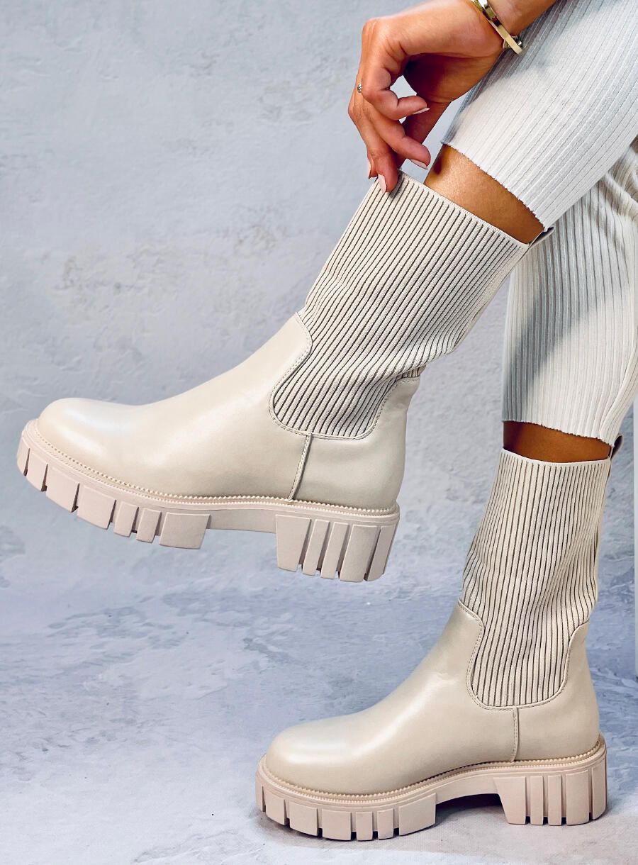 Botki skarpetkowa cholewka beige