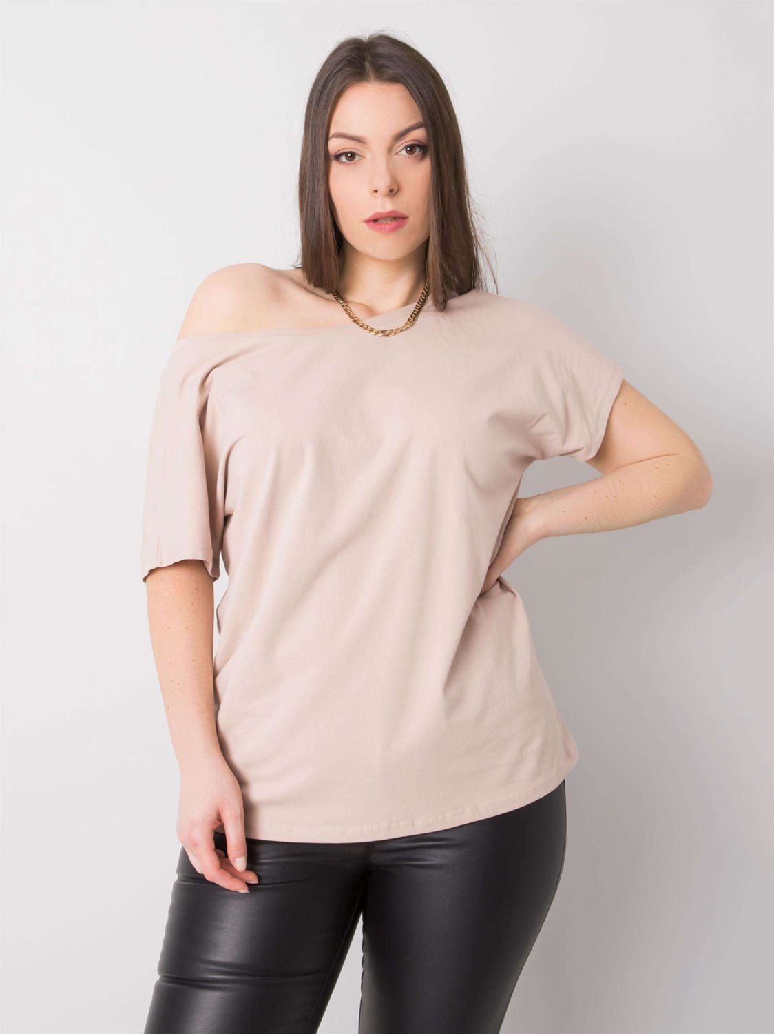 Beżowy plus size t-shirt z bawełny