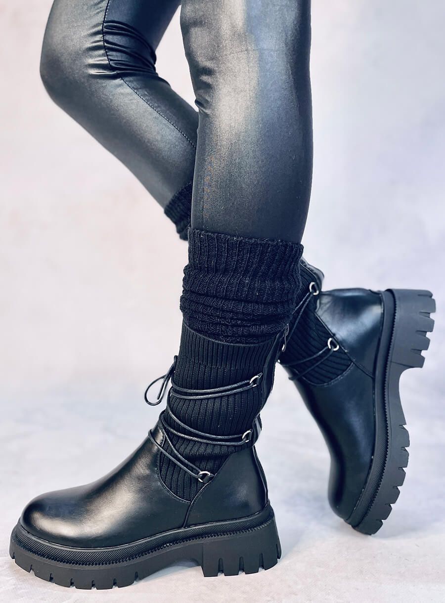 Botki ze skarpetkową cholewką DIANA BLACK
