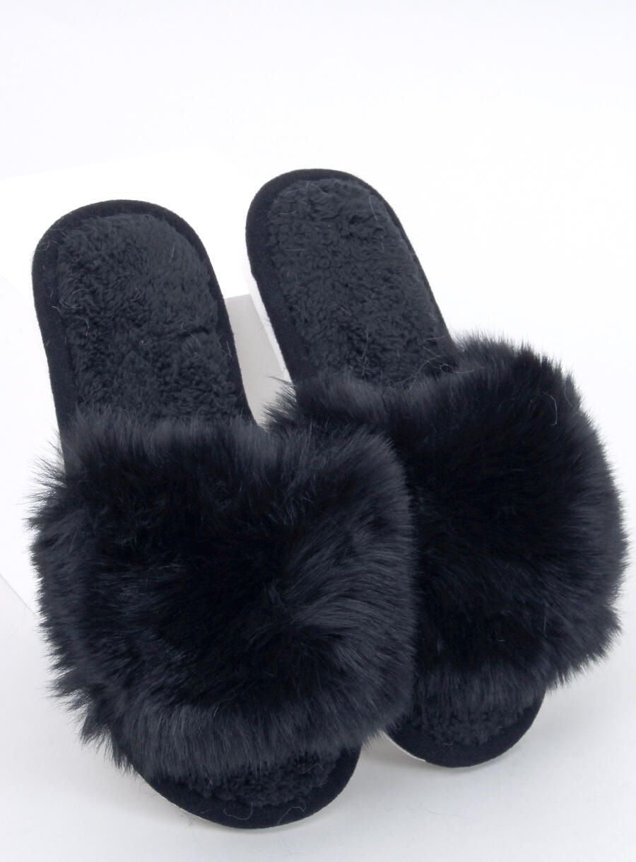 Kapcie futrzane open toe KEMARS CZARNE