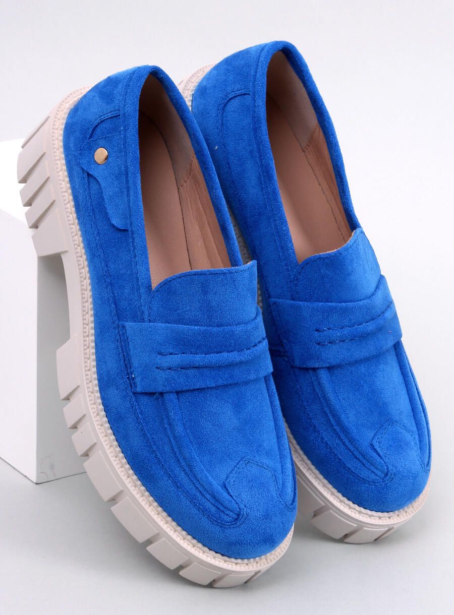Zamszowe mokasyny damskie na platformie NIEBIESKIE