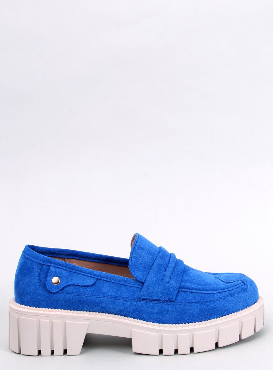 Zamszowe mokasyny damskie na platformie NIEBIESKIE