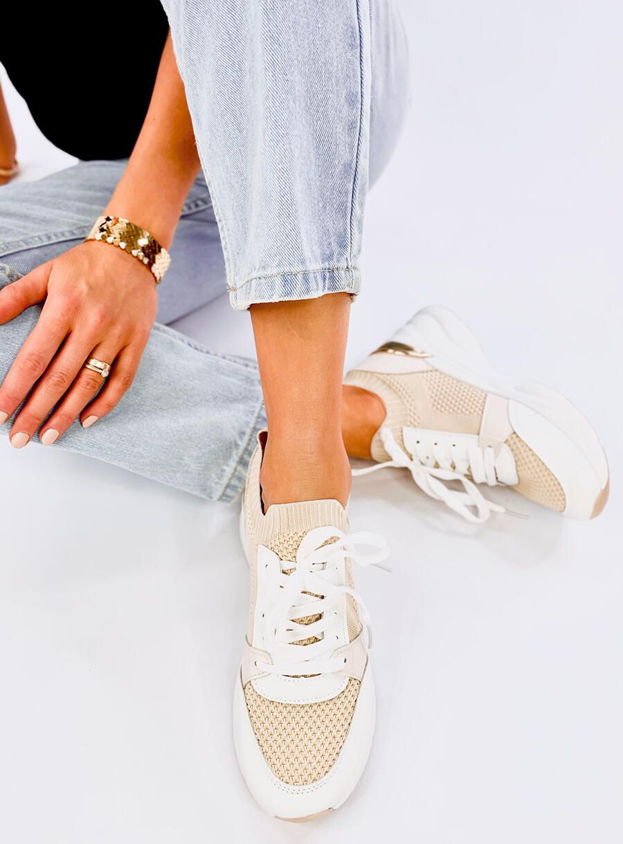 Sneakersy na koturnie beige