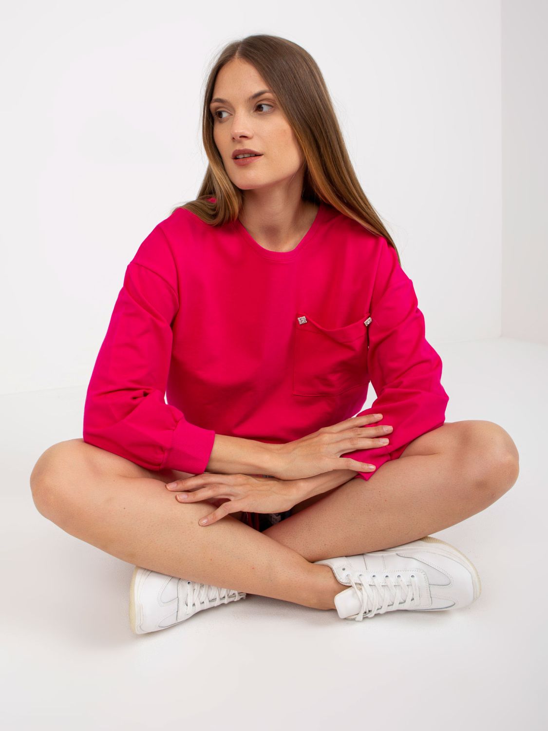 Fuksjowa bluza bez kaptura ze ściągaczem RUE PARIS