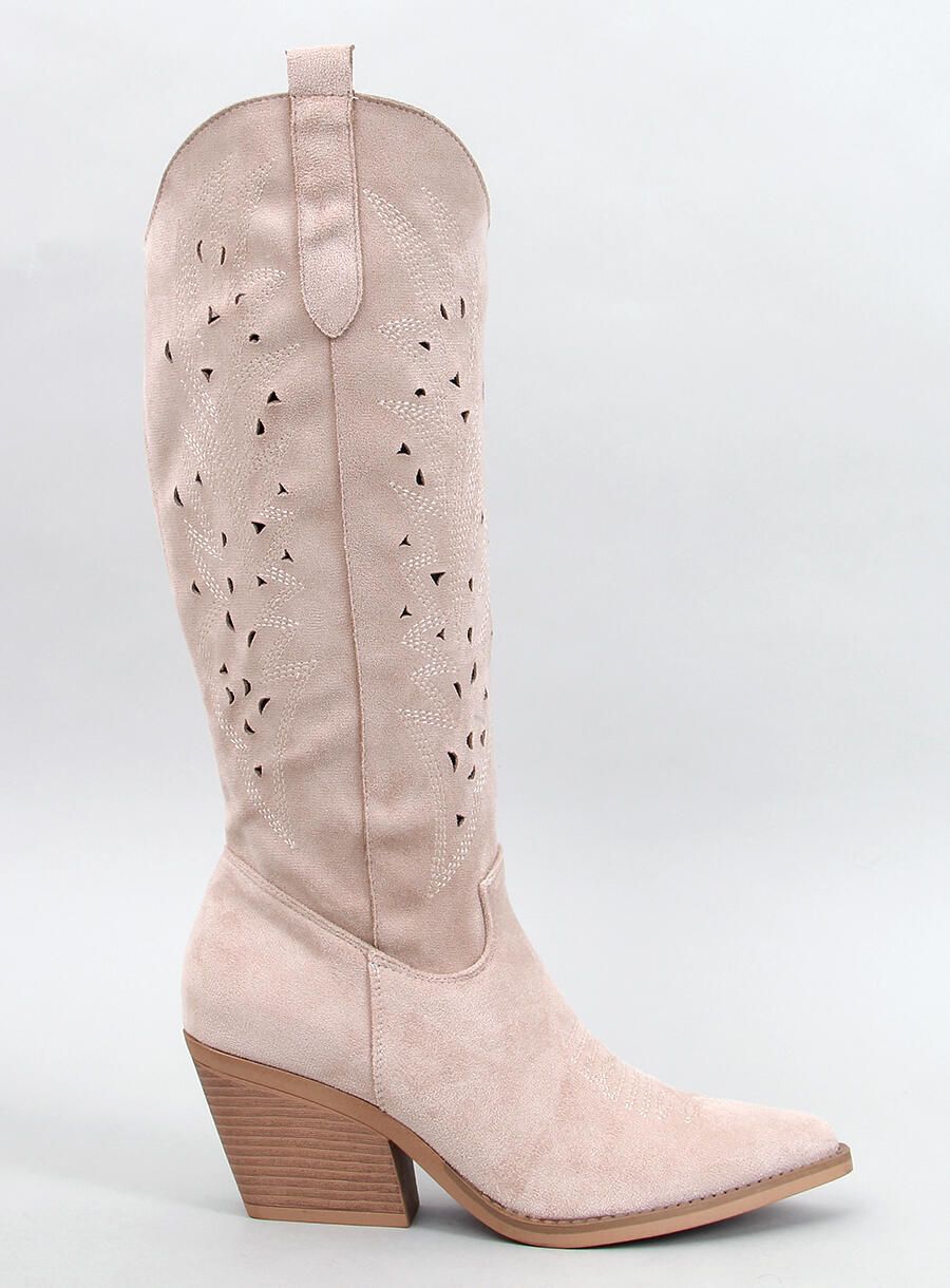 Kozaki ażurowe kowbojki KELLY BEIGE