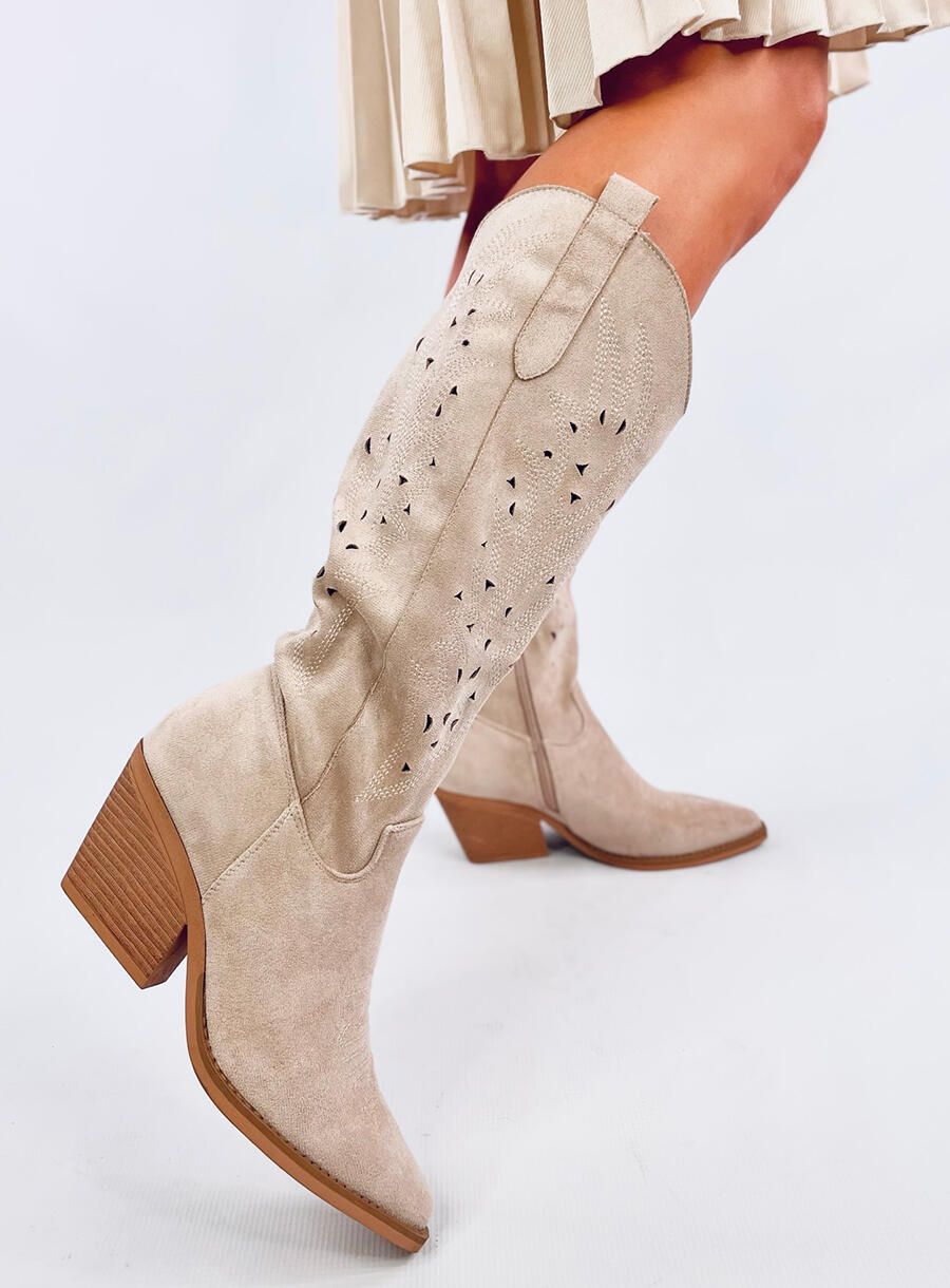 Kozaki ażurowe kowbojki KELLY BEIGE