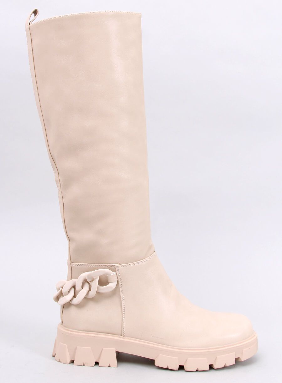 Oficerki damskie z łańcuszkiem BEIGE